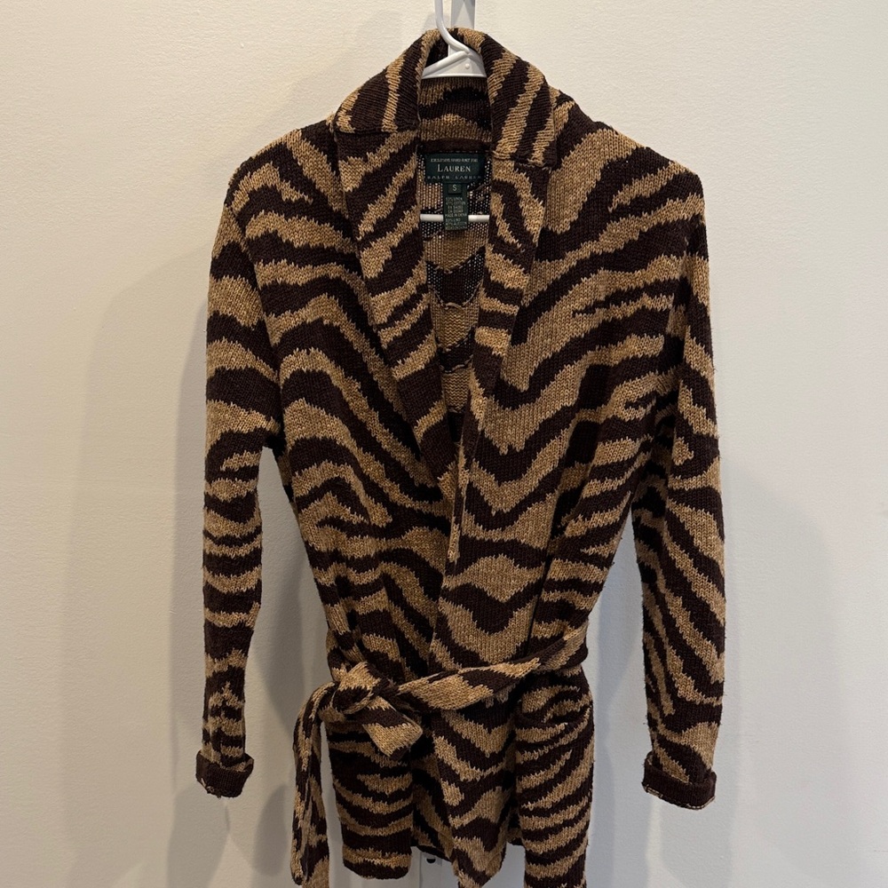Lauren Ralph Lauren Zebra Print Cardigan Women Size S Linen Boho Street Style